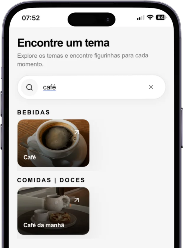 Tela de busca por tema, exemplo café