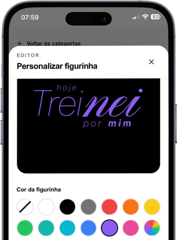 Tela do editor para personalizar a cor da figurinha