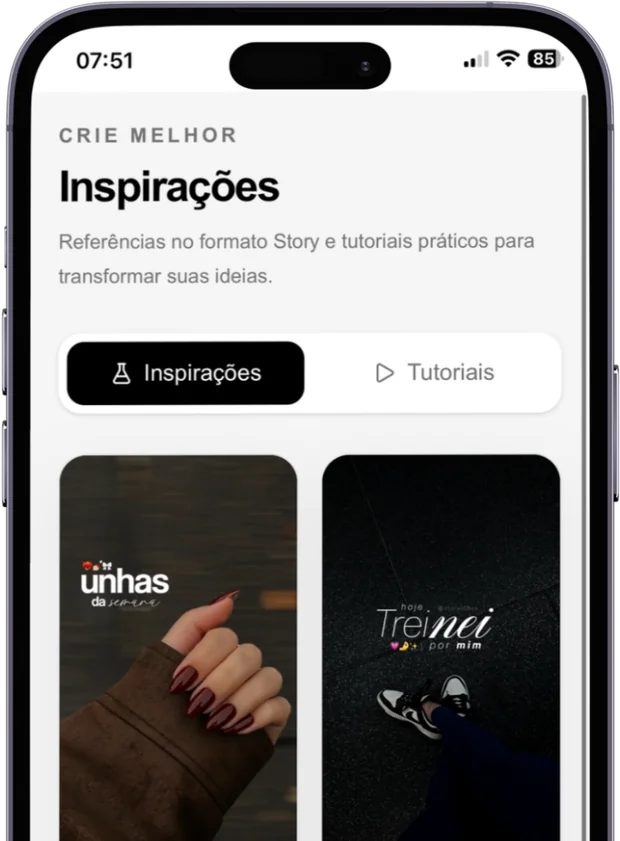 Tela de Inspirações e tutoriais